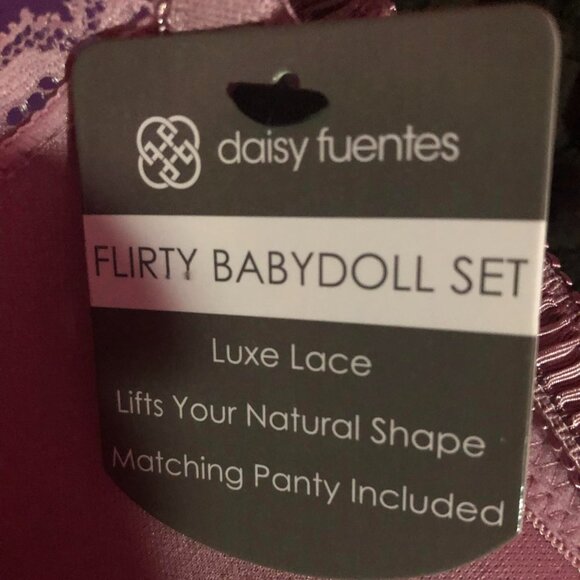 NWT DAISY FUENTES FLIRTY LUXE LACE ORCHID PINK BABYDOLL SET TOP & THONG XL - Picture 5 of 5